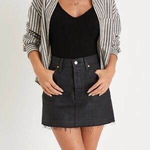 Levi's Icon Skirt Coated Black Denim Skirt with Raw Hem